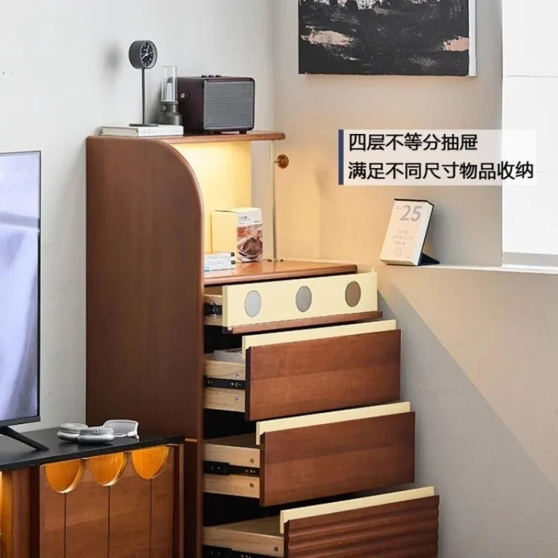 Vintage light luxury high-end four-drawer cabinet, living room wall-side cabinet, vintage solid wood bedroom drawer cabinet