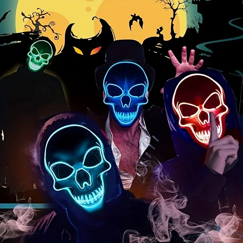 LED Halloween Mask,Neon Glow Party Costume Lighting,PVC Horror Face Mask for Adults/Teens,Halloween,Haunted Houses,Clubs,Festive
