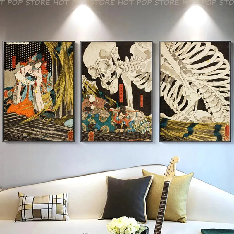 Utagawa Kuniyoshi Japanese Skeleton Spectre Takiyasha Witch Canvas Wall Art Painting Aesthetic Interior Decor for Bedtoom Gift