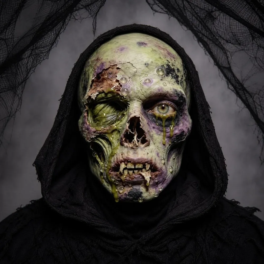 2D Flat Printed Full Face Mesh Headgear Washable Comfortable Skull Zombie Mask Breathable Flexible Halloween Cosplay Mask