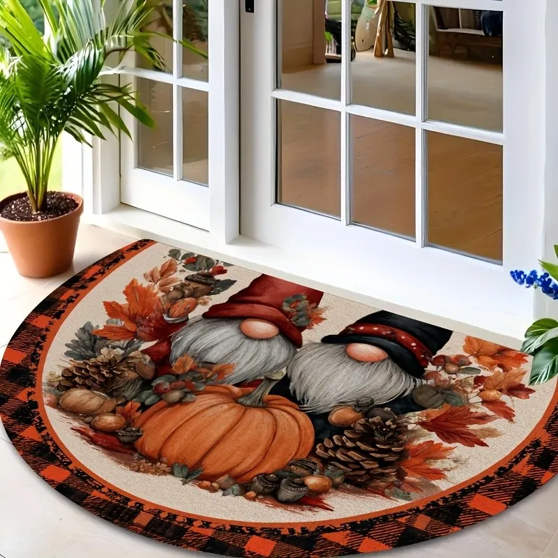 Autumn Thanksgiving Half Round Doormat Pumpkin Gnome Semicircle Carpet For Luxury Living Room Bedroom Front Door Welcome Mat