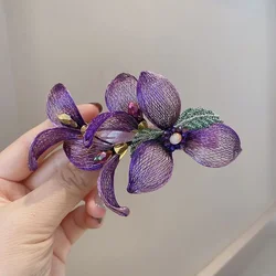 Elegant Iris Bride Hairpin Hair Accessories for Women Fashion Luxury 3D Flower Spring Clip Headwear Mom's Jewelry Tiara Gift