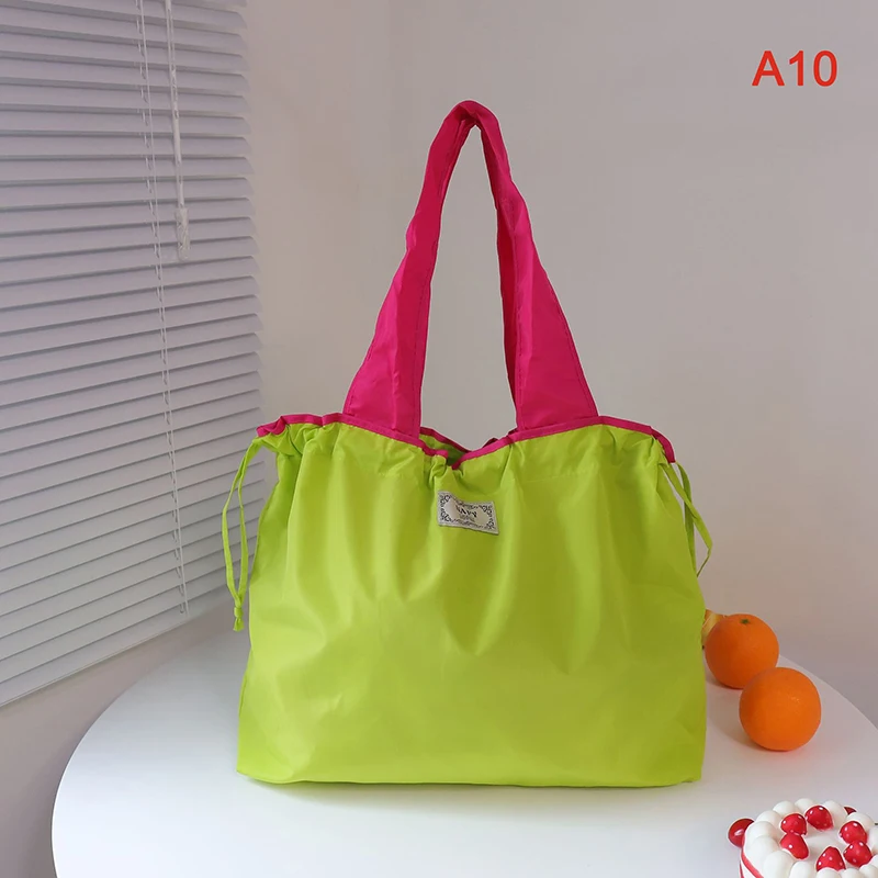 Foldable Shopping Bag Reusable Travel Grocery Bag Eco-Friendly Simple Solid Color Portable Supermarket Shopping Bag