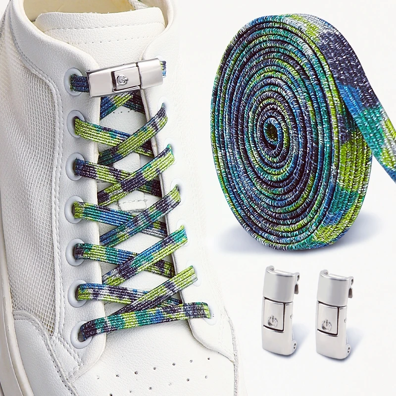 Kleurrijke glitter veters zonder strikken, elastische veters, sneakers, diamanten slot veters zonder strikken, platte veters, schoenaccessoires