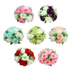 Artificial Silk Rose Ball Arrangement with Green Foliage Elegant Round Fake Rose Flower Ball for Wedding Party Home Event Decor