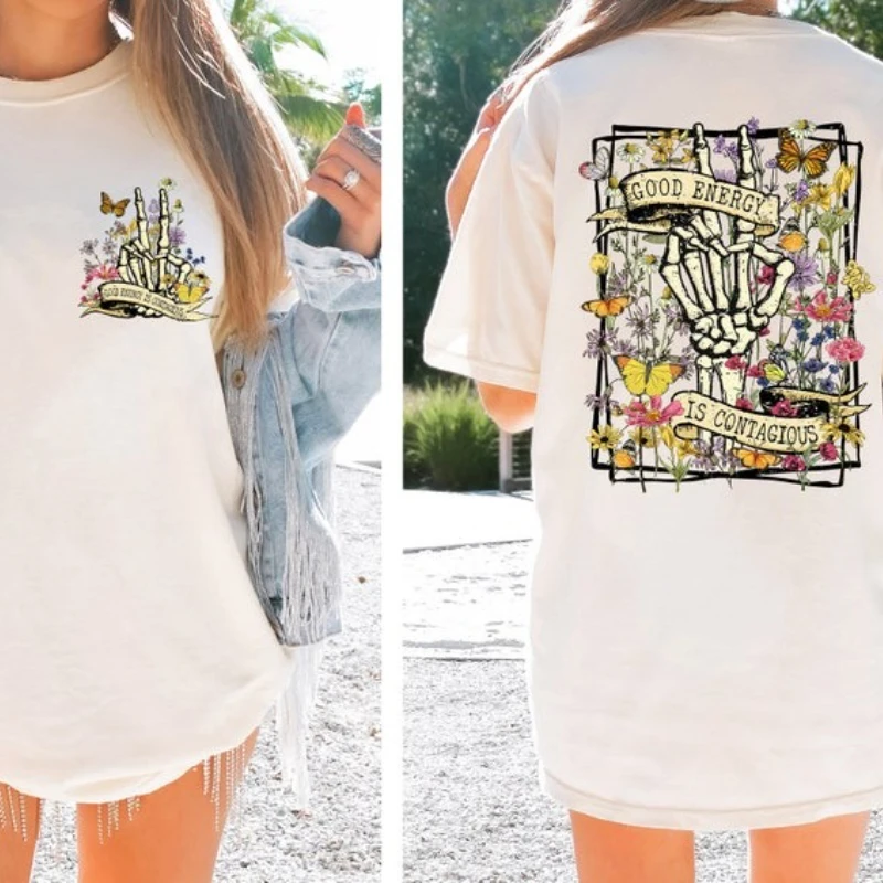 

Good Energy Is Contagious Shirt, Motivational Tees Positive Women Shirt Crew Neck Short Sleeve Casual Fashion Soft Comfortable