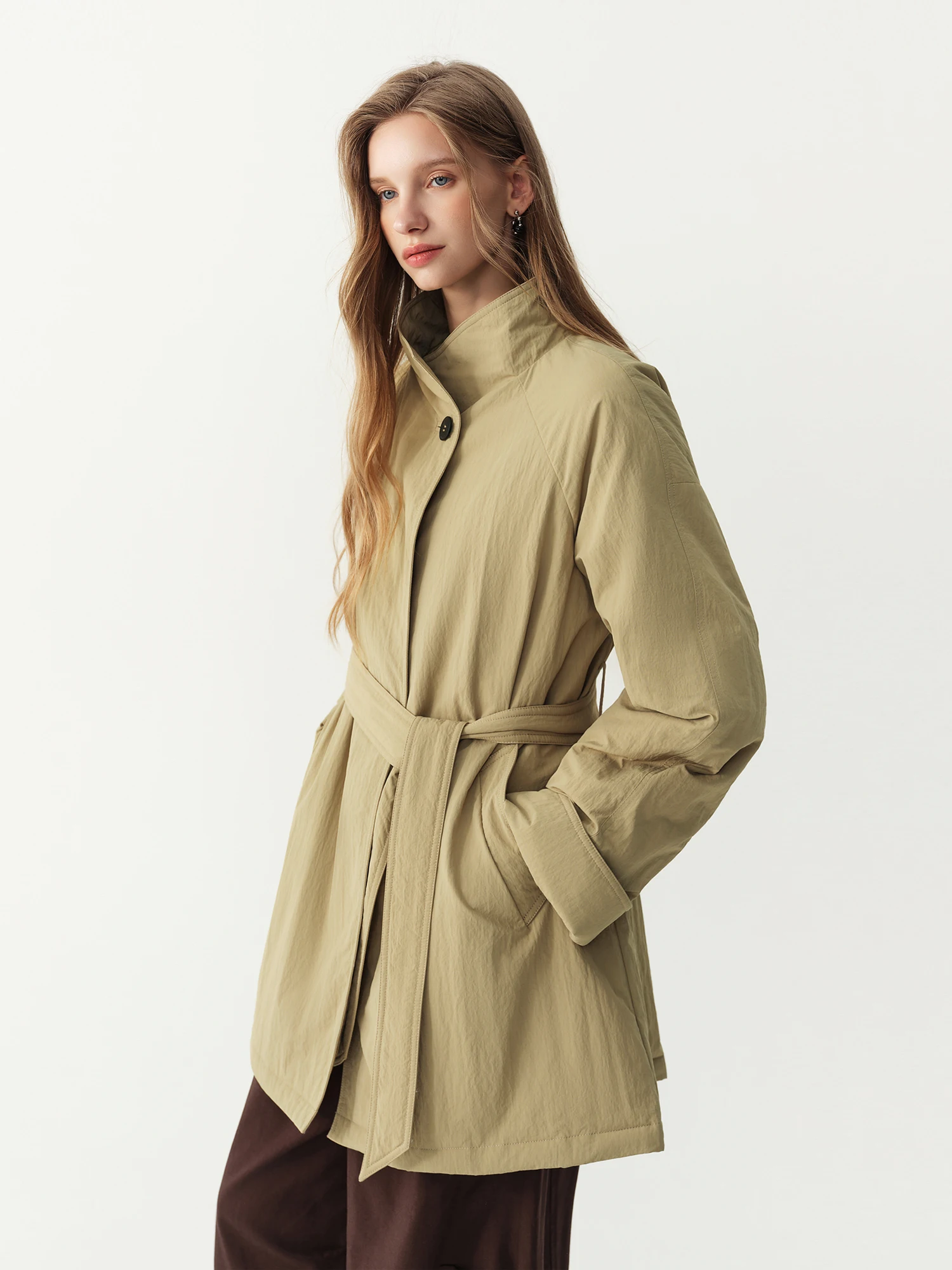 FSLE 2026 Winter New Women's Commute Stand Collar Direct Down Fill Trench Style Down Puffer Coat Warm Thick Quilted Outerwear