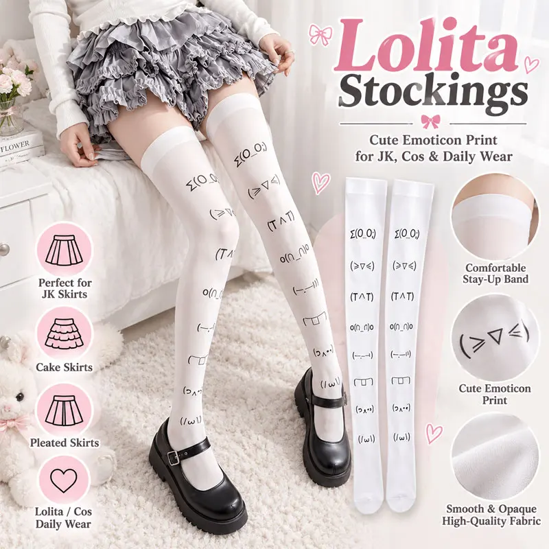 New Y2K Sweet Lolita Expression Tights White Graffiti Letter Print Long Socks Kawaii Over The Knee Socks Cosplay Party Stockings