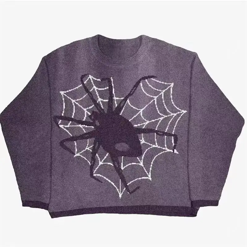 Spider Pullover Knit Sweater Gothic Punk Hip Hop Rap Retro Vintage Loose Y2K Men\'s Jumpers Knitwears Oversized New Women Sweater