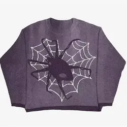 Spider Pullover Knit Sweater Gothic Punk Hip Hop Rap Retro Vintage Loose Y2K Men's Jumpers Knitwears Oversized New Women Sweater