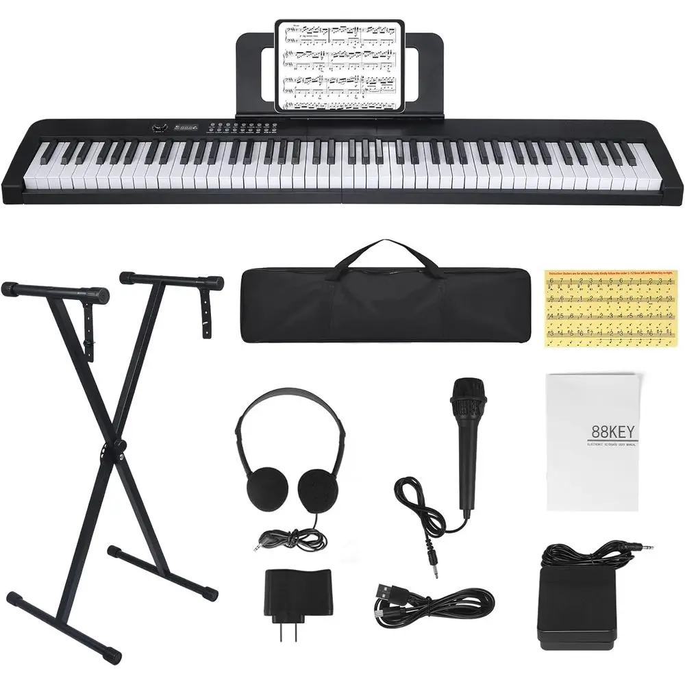 

88-Key Digital Piano with Semi-Weighted Keys, Sustain Pedal, Stand, Case, USB-MIDI, Ideal for Beginners and Adults
