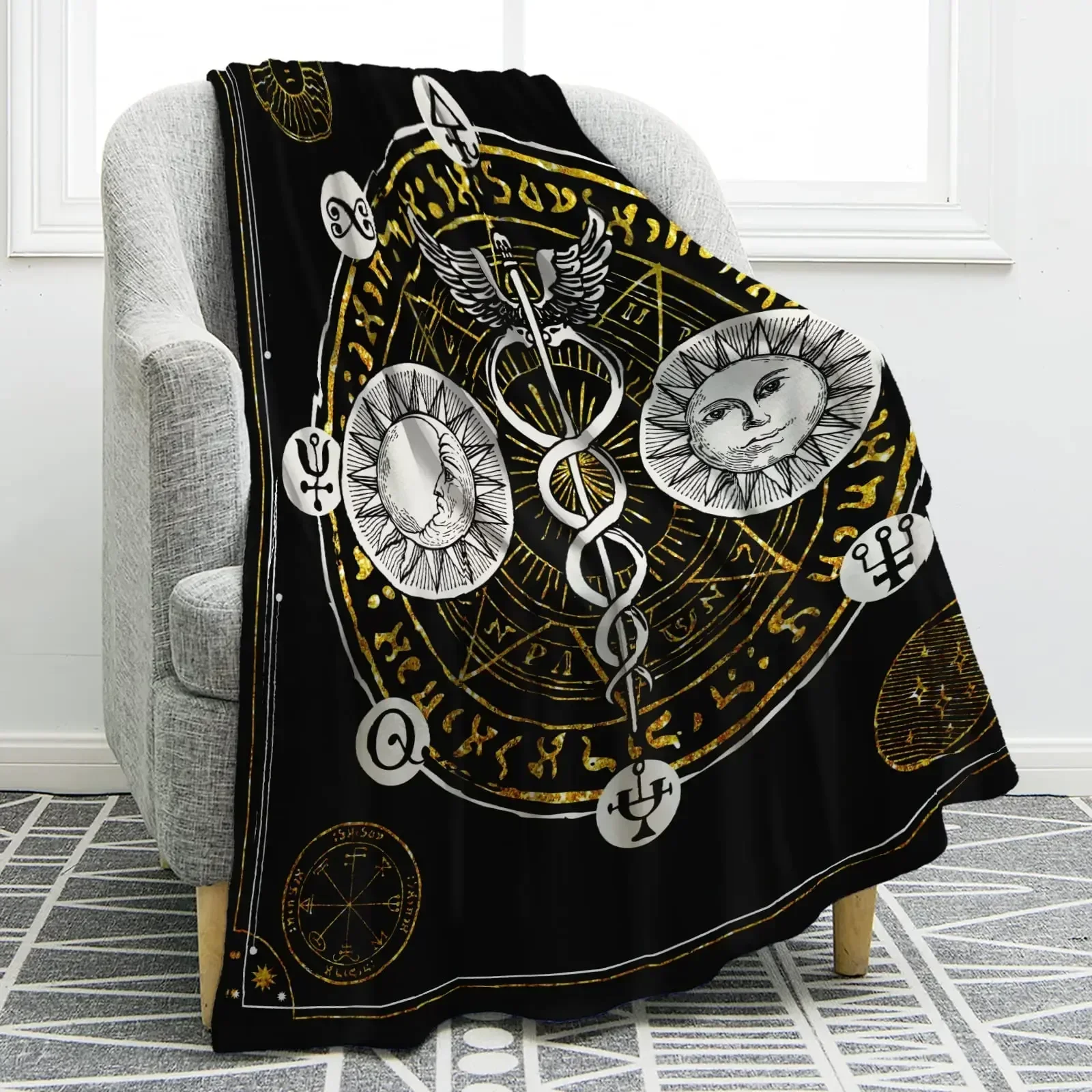

Baby Blanket Blankets&Swaddling Sun Moon Star Space Psychedelic Black and White Print Babes Carpet for Couch Sofa Bed Livingroom