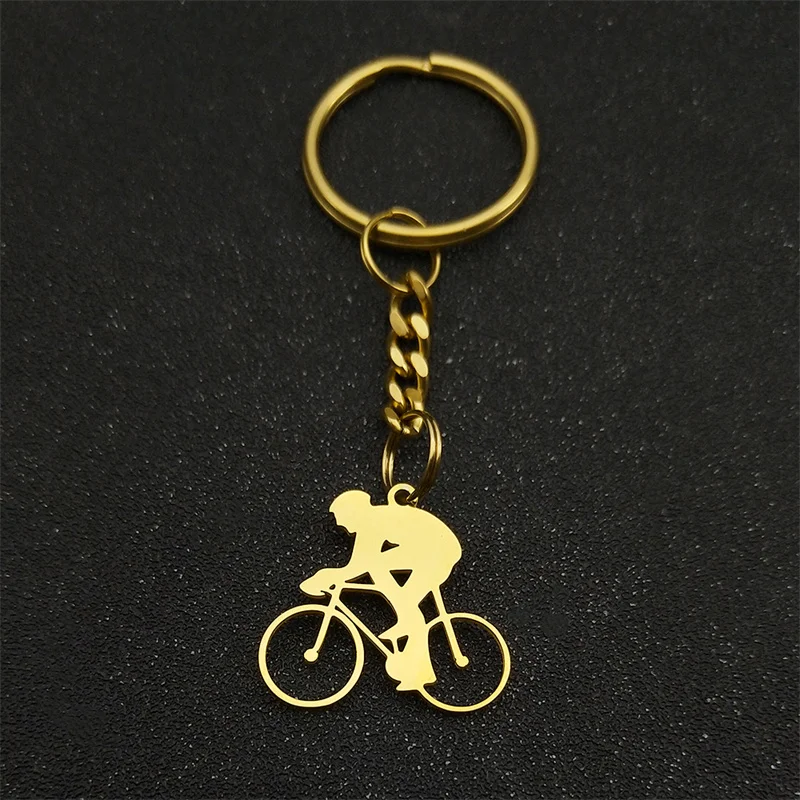 الهيب هوب دراجة رجل الفولاذ المقاوم للصدأ قلادة المفاتيح للنساء الرجال الذهب اللون دراجة نارية رجل مفتاح سلسلة مجوهرات