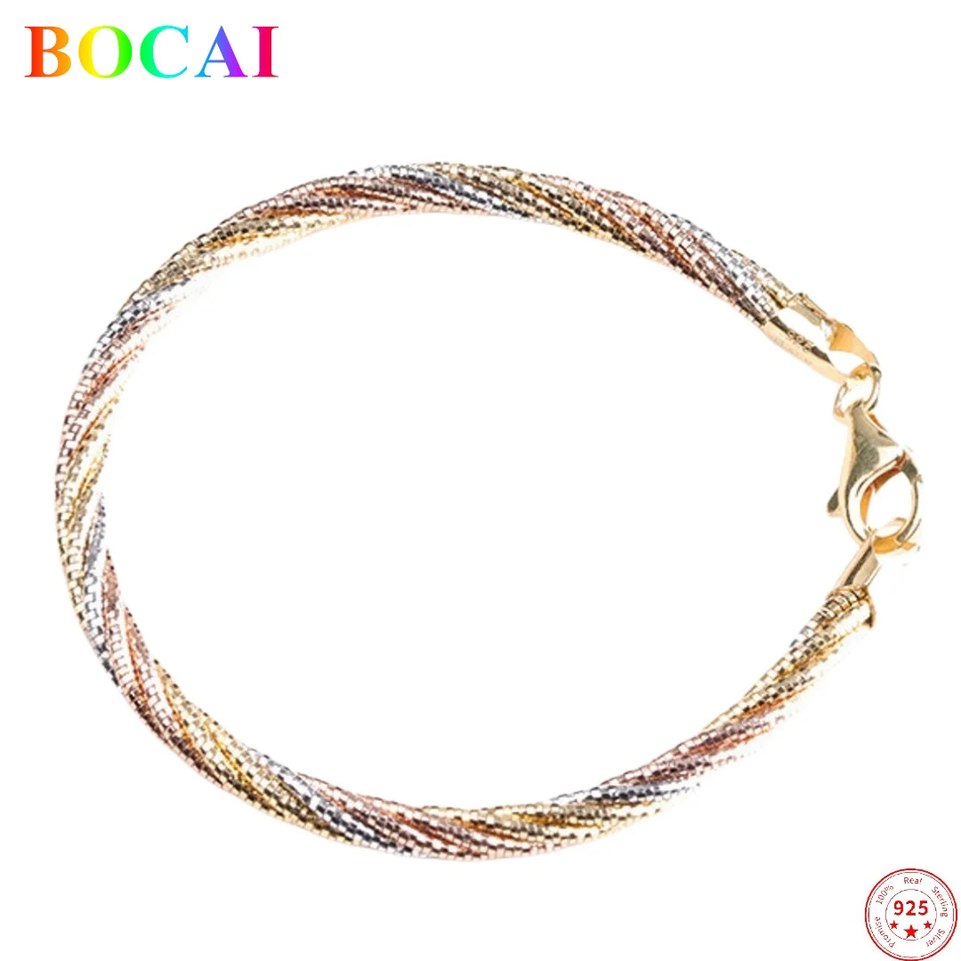 

BOCAI 925 Sterling Silver Bracelets 2022 New Fashion 5-Strand Argentum-Wire Woven Chain Trendy Hand Bangle Jewelry for Women