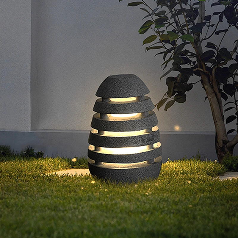 Japanese Style Zen Temple Outdoor Simulation Egg Light Garden Villa Courtyard Outdoor Waterproof Lamp Landscape Led Lawn Lamp