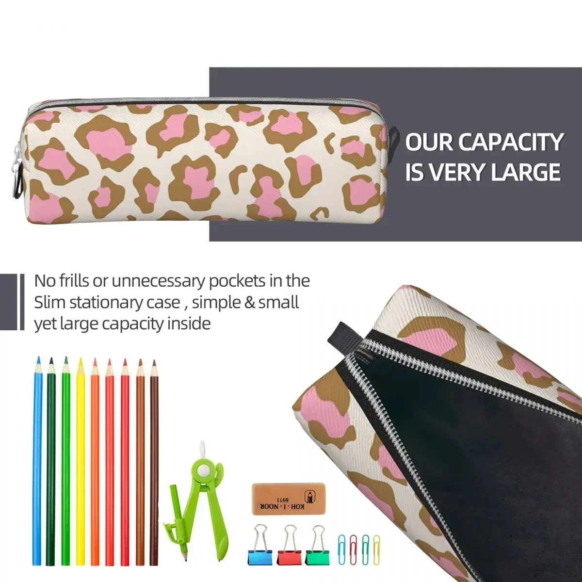 Estojo de lápis Pink Leopard Pattern Animal Spots Skin Pencilcases Pen Box para meninas e meninos, grande bolsa de armazenamento para estudantes, cosméticos escolares