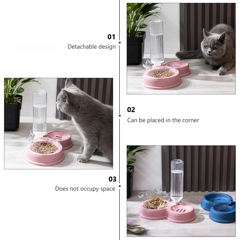 

Pet Feeder Cat Bowls Food Water Pink Plastic 500ml Capacity Automatic Drinking Travel Detachable Hygienic Anti Skid