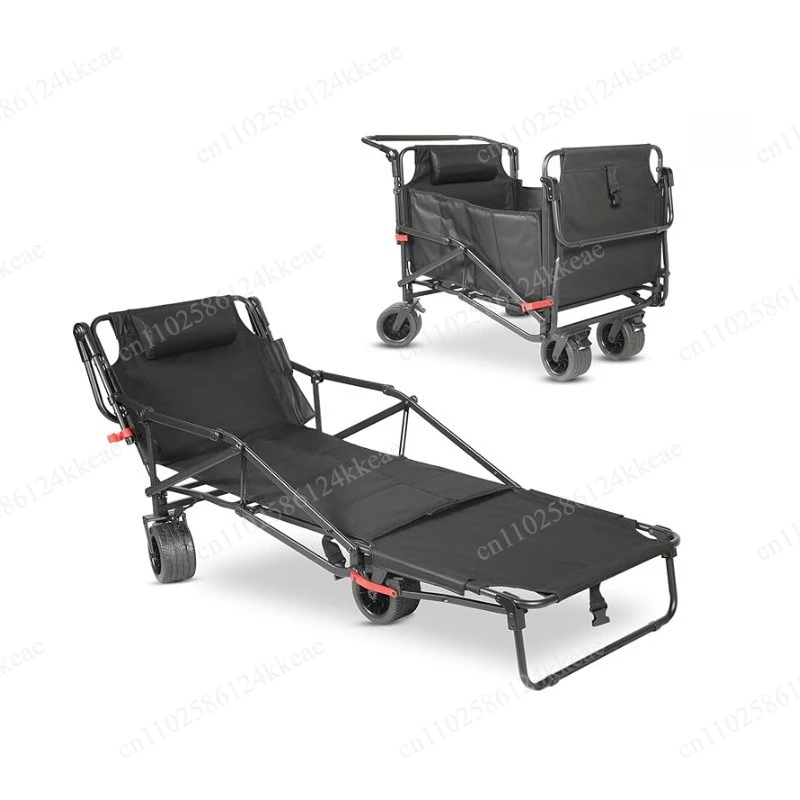 

Multifunctional folding camp cart turns into a recliner in seconds with large capacity, suitable for beach camping fishing