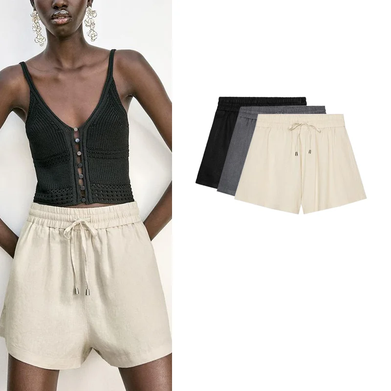 Été nouveau femmes décontracté taille haute Dstring fibres mélangées orthès Simple Sle confortable jambe droite pantalon