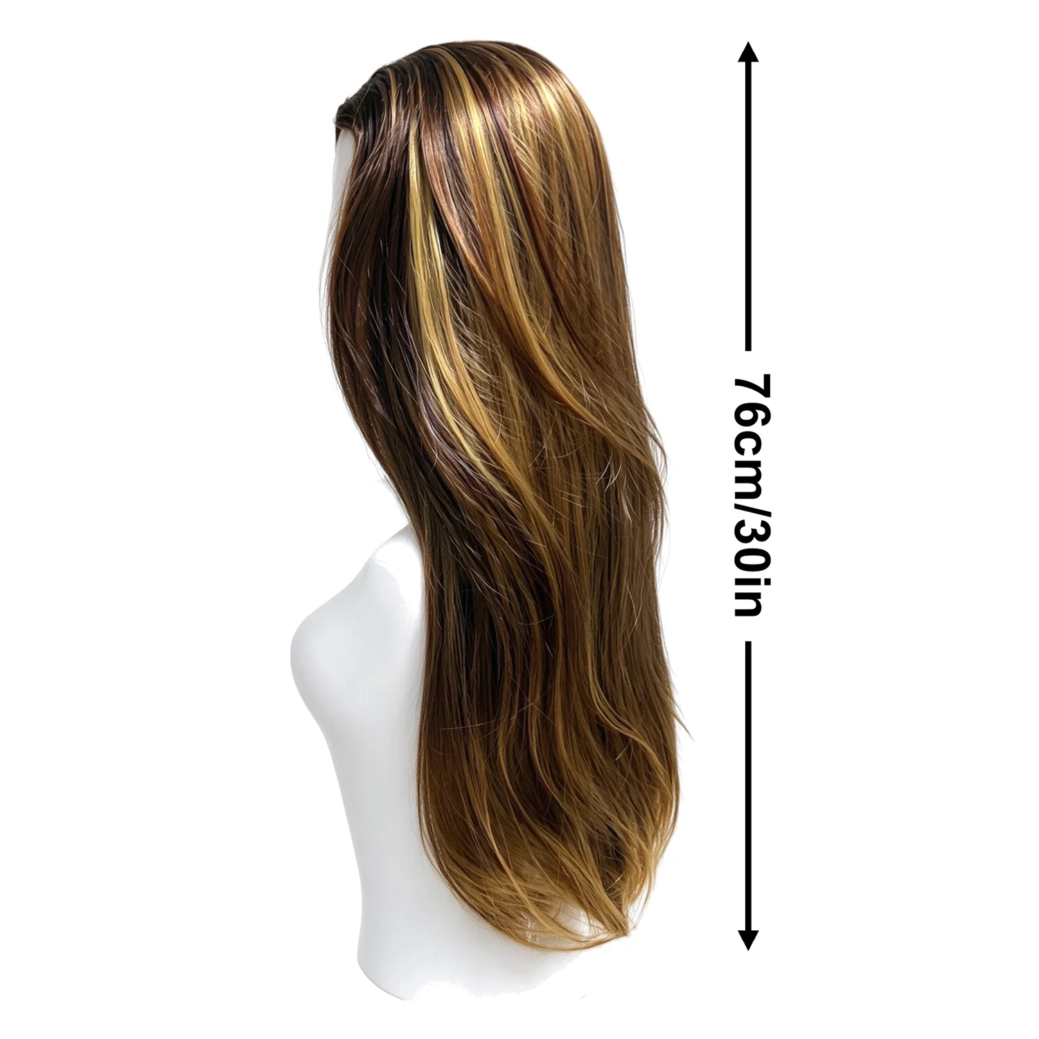 Straight Wig 30 Inch Dark Brown To Blonde Balayage 613 Heat Resistant Synthetic Fiber Wig 280g For Women, Wigs for cosplay