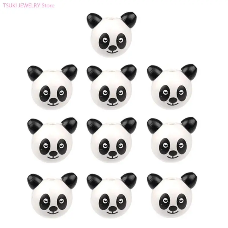62ke Set von 10 runden Holzperlen mit Cartoon Tiergesichter gemischte Farbe Schöne Tier süße Holzperlen Schmuck für – Detail 3