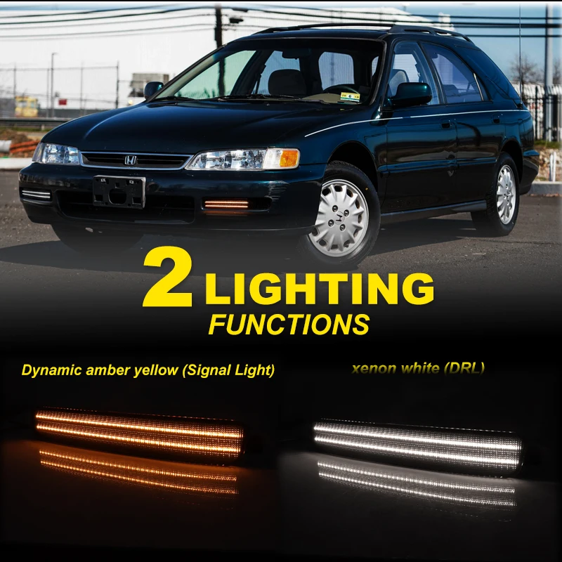 Car Daytime Running Lights Assy For Honda Accord 2D Coupe /4D Sedan White/Amber DRL Sequential Flash Turn Signal Feature 96-97