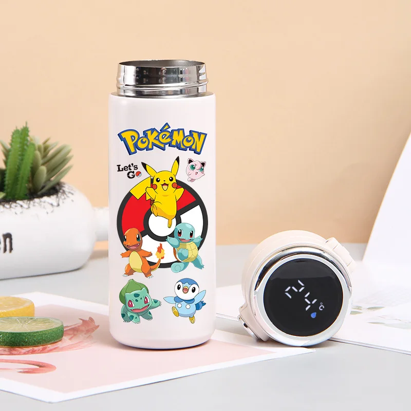 420ML 포켓몬 피카추 온도 표시 보온병 컵 스테인레스 스틸 핫 애니메이션 보온병 야외 진공 절연 컵 선물