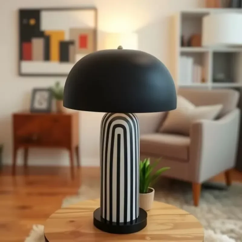 Modern Ceramic Table Lamp with Striped Pattern for Living Room Bedroom Bedside Hotel Decor Home Ornament Light Fixture