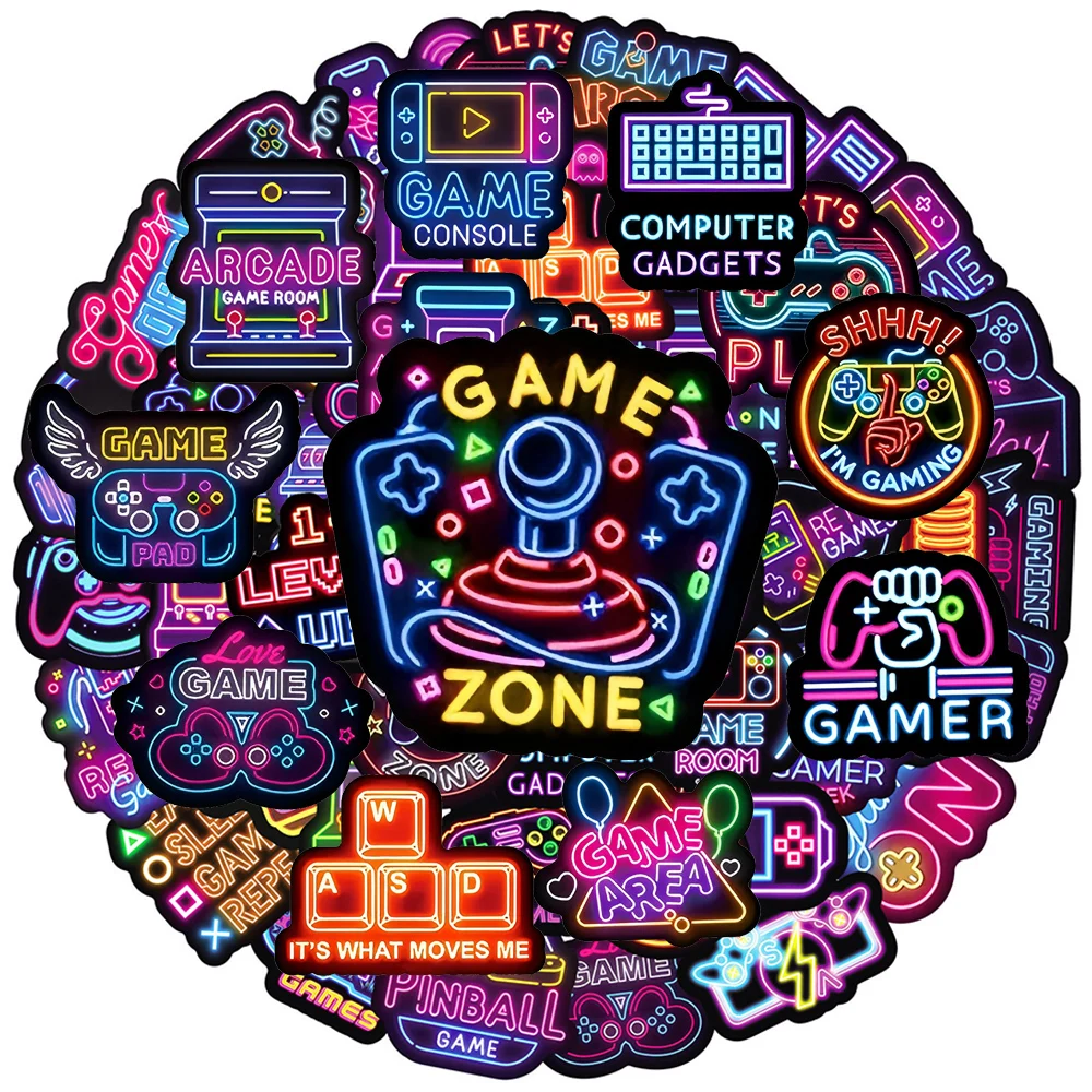 10/30/50 قطعة النيون خمر لعبة فيديو ملصقات الكرتون مقاوم للماء الكتابة على الجدران المحمول الهاتف سيارة كول الشارات ملصق الاطفال DIY بها بنفسك اللعب