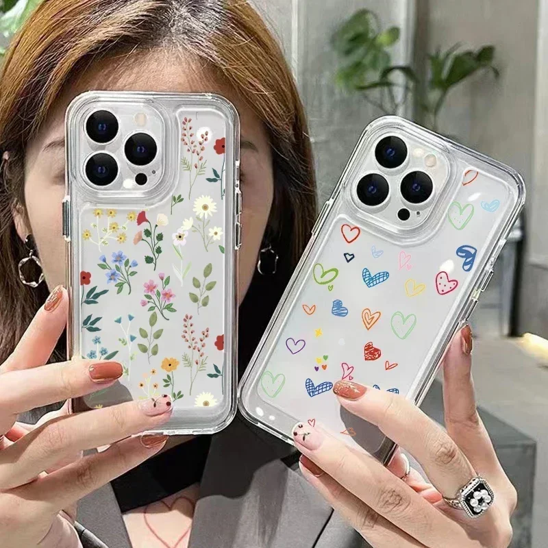 Мягкий силиконовый чехол Flower Love для iPhone 16, 15, 14, 13, 12, 11 Pro Max XS XR 7, 8 15 Plus, прозрачный противоударный чехол-бампер