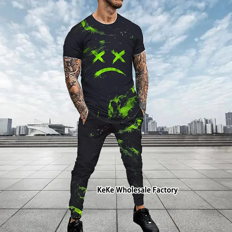 Men T-shirt Trousers Sets Tracksuit Skull 3D printed 2 Piece Outfits Man Sportswear Short Sleeve Streetwear Long Pants Set