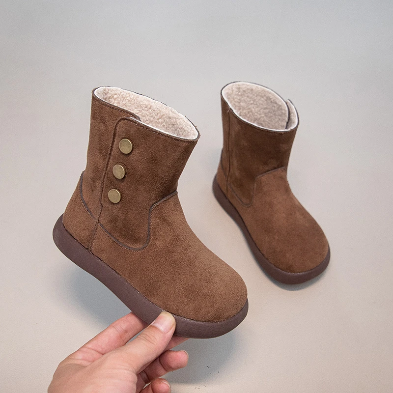 Stivali da neve per bambini 3-18 anni Marrone imbottito addensato Ragazzi Ragazze Scarpe di cotone Marrone Morbido antiscivolo Bambini Stivali a metà polpaccio per bambini