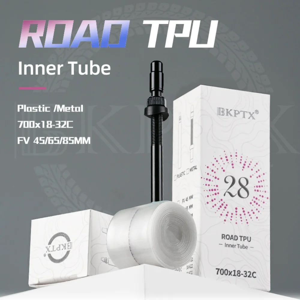 BKPTX 1Pcs 28g Metal/Plast Ultralight Bike TPU Inner Tube 700X18 25 28 32 Road Bicycle TPU Material Tire Length French Valve