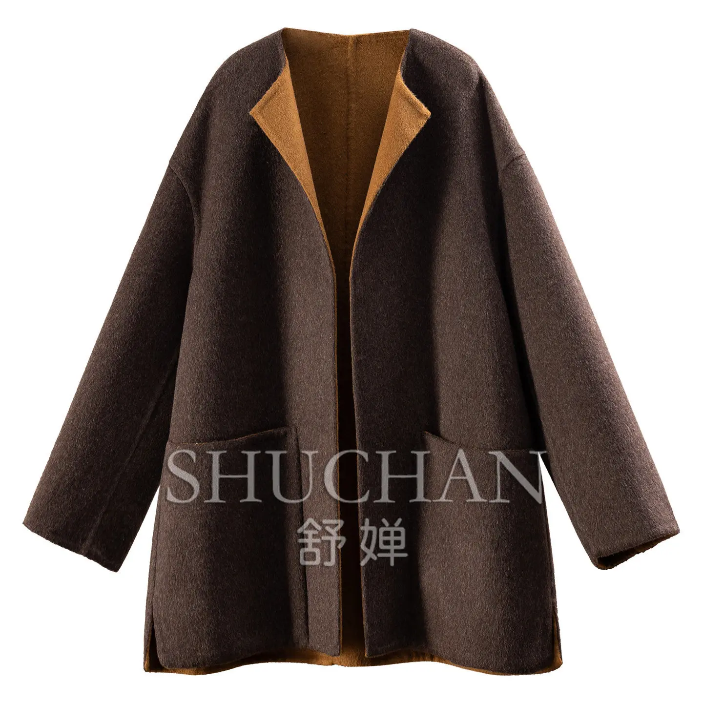 Extravagant Slack Coat French Cashmere Wool Tencel Handmade Double-sided Woven One-hand Long Coat E054