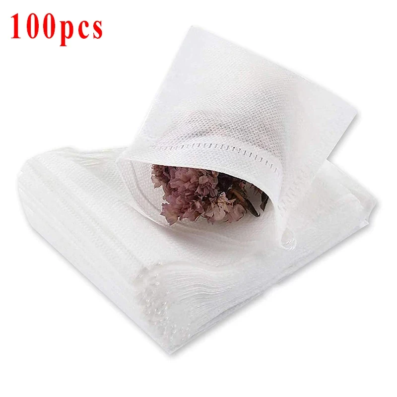 100pcs Disposable Teabags Non-woven Fabric Tea Filter Bags for Spice Tea With Draw String Filter Paper for Herb Loose Tea