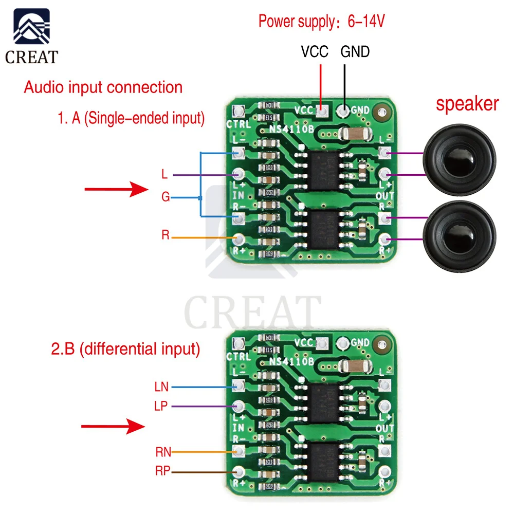 Differential Power Amplifier Board 18W 2x18W 2x10W Digital Class D/AB Audio Power Amplifier HT8696/7 NS4110B Amplifier Module