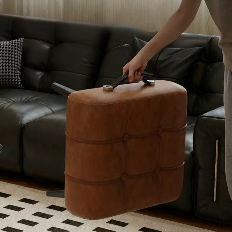 Brown Wooden Shoes Changing Stool Entryway Foot Small Modern Shoes Changing Stool Pouf Ottoman Reposa Pies Front Room Furniture