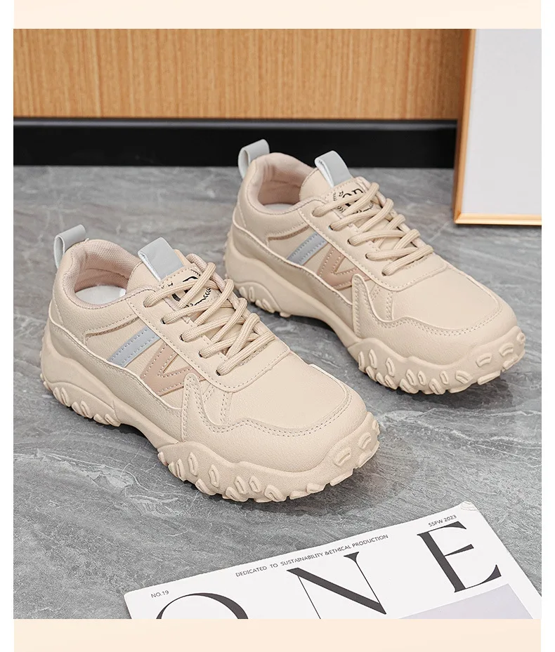 2026 Herbst Neue Damen Atmungsaktive Plateau-Freizeitschuhe, Koreanische Vielseitige Gestreifte Schnürschuhe mit Chunky-Sohle – Detail 19