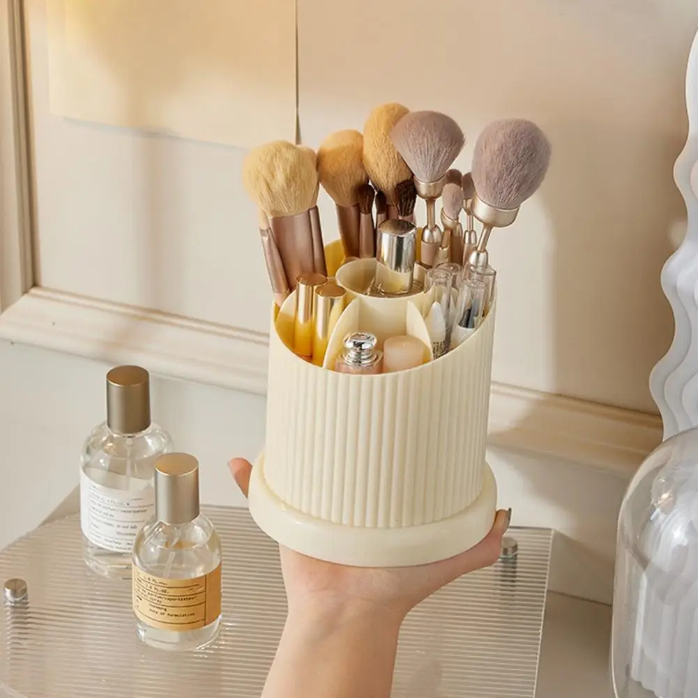 Desktop Makeup Brush Storage Bucket Cup Holder with Lid Large Capacity 7-Grids Design Transparent Cosmetic Storage Box Organizer