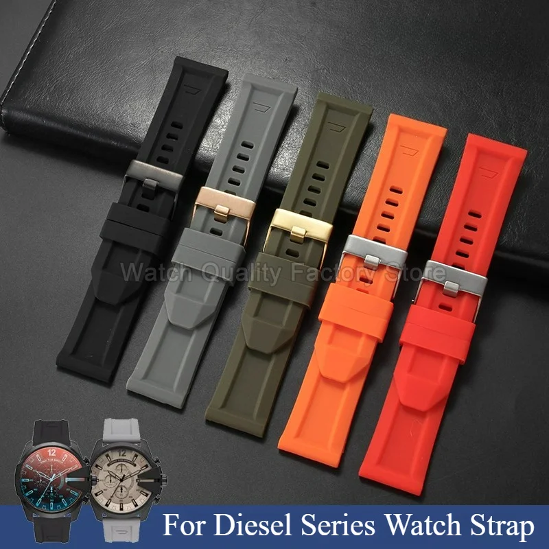 For Diesel DZ4388 DZ7370 DZ4323 DZ7315 DZ4283 26mm Flat End Rubber Watch Strap Stain Resistant Corrosion Resistant Watchband
