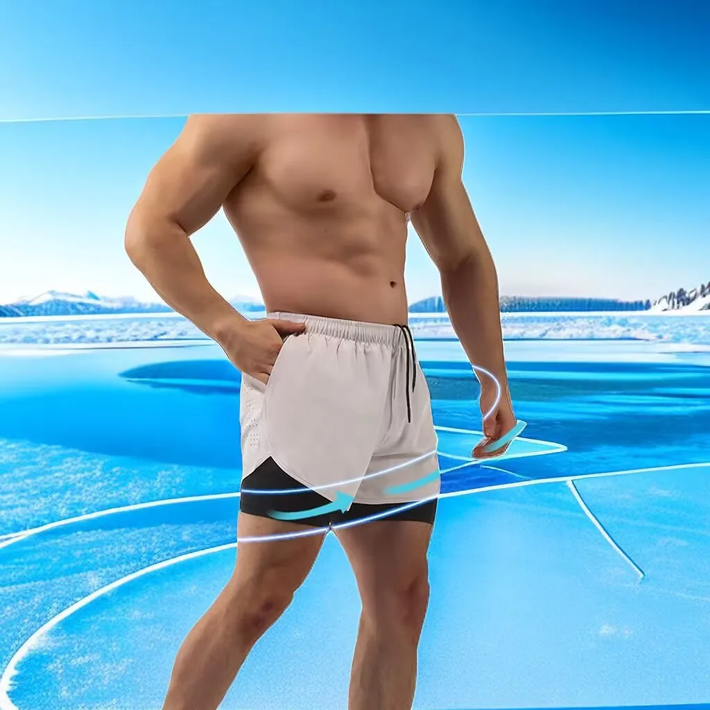 شورت رجالي بحفر ليزر يسمح بمرور الهواء مزيف بطبقتين شورت للجري بسحاب عاكس للصيف بنطال رياضي للرجال والنساء #2