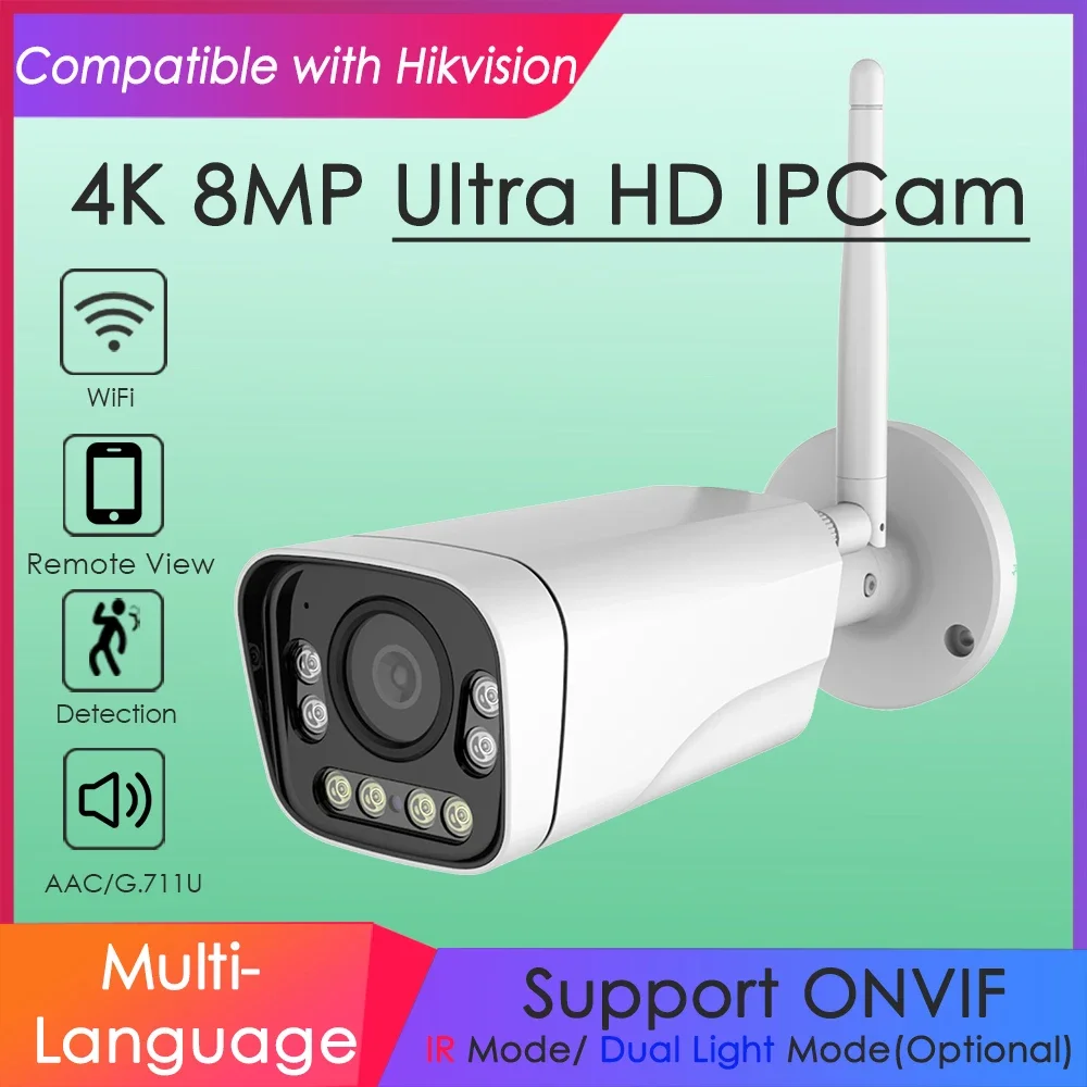 

IMX415 Wireless Wifi 4K 8MP IP Camera Hikvision Compatible Dual Light IR for Home Video Security Motion Detection Outdoor Onvif