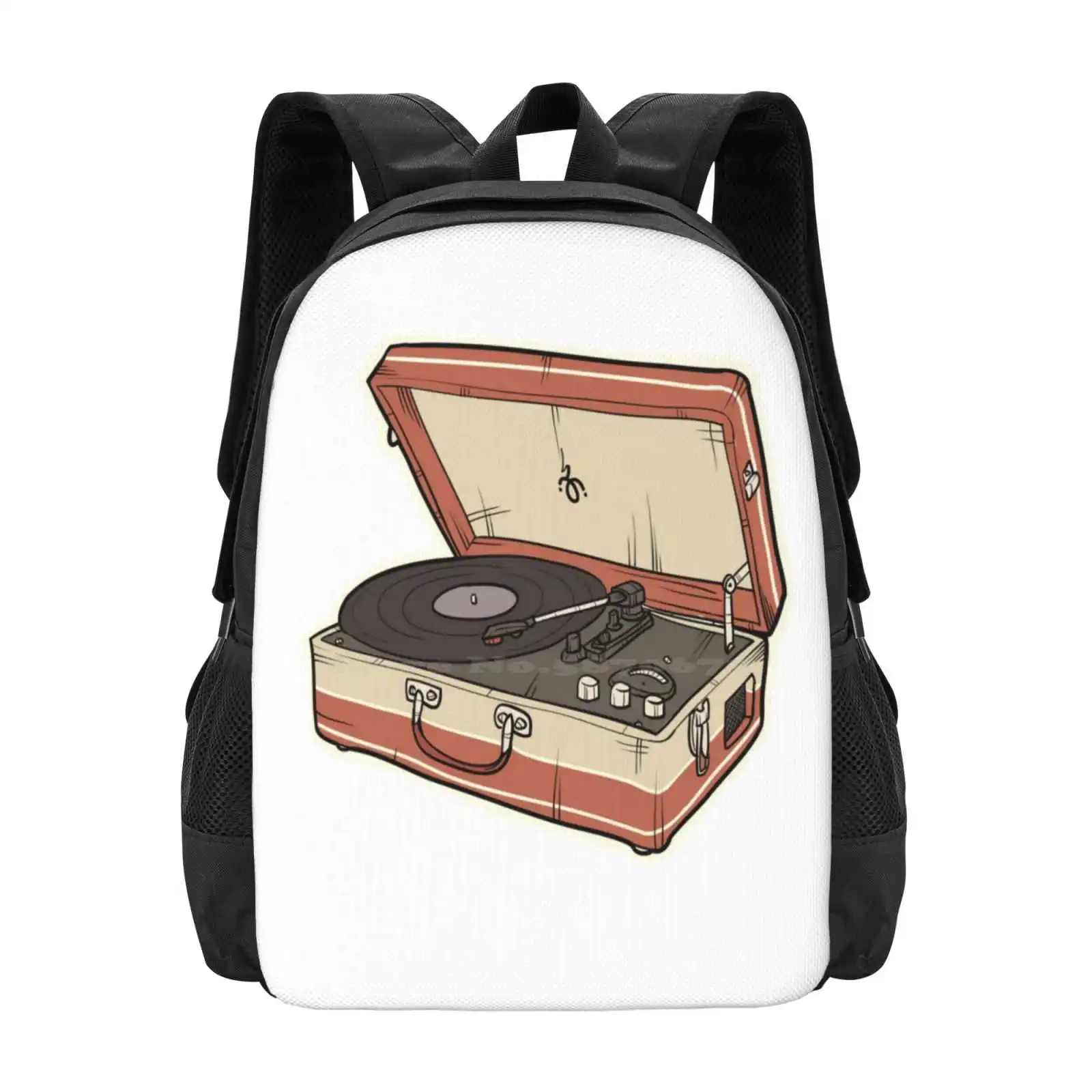 Vintage Record Player Fashion Pattern Design Travel Laptop School Backpack Bag Record Player Vynil Vinyl Music Player Old