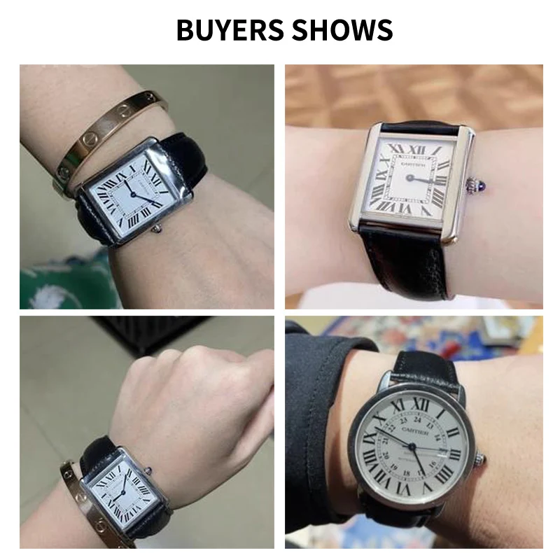Antarmuka Datar Gelang Jam Ekor Ganda Mewah untuk Cartier London Gesper Lipat Kulit Asli Hitam Aksesori Perubahan Cepat