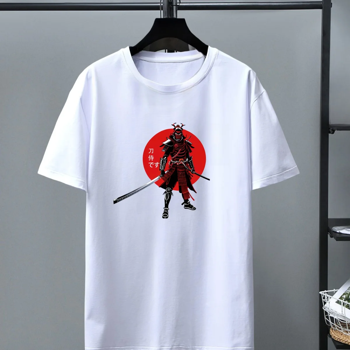 Japão samurai impressão camiseta masculina de algodão manga curta topo verão moda camiseta casual harajuku