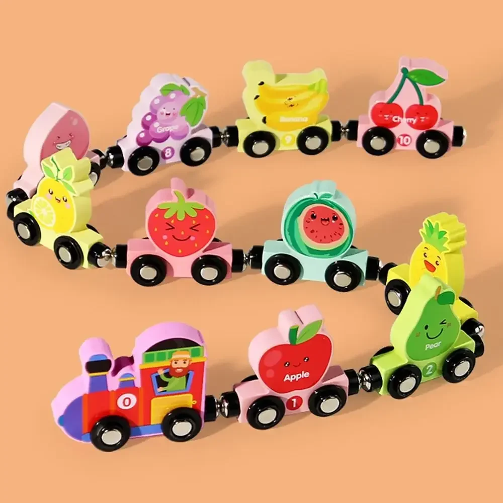 Jouets de Train à chiffres magnétiques colorés, blocs de construction éducatifs en bois, fruits et animaux, numéro dinosaure, Cognition Montessori