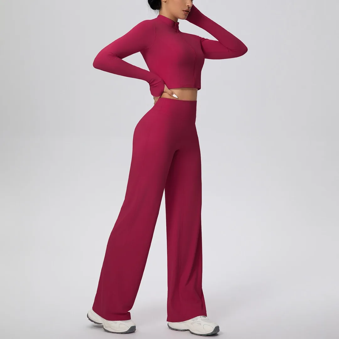 

Комплект для йоги с высокой талией и подтяжкой бедер, спортивный фитнес, тонкая куртка на молнии, брюки, комплект, повседневная одежда для бега, танцев, тренировок, спортивный костюм для йоги