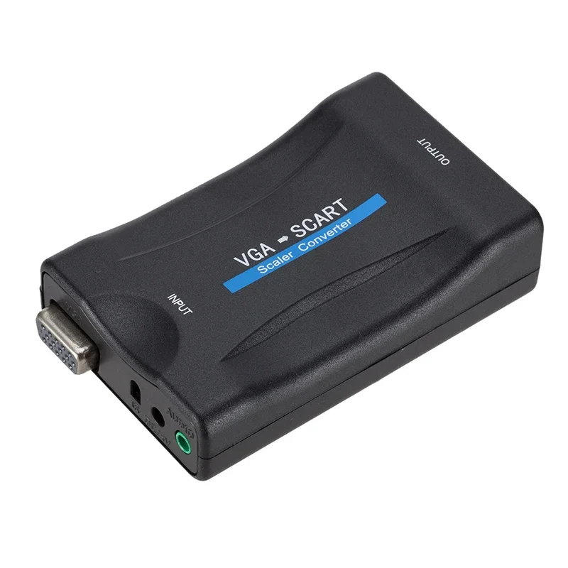 2019 VGA - SCART ビデオ オーディオ コンバーター アダプター (リモコン付き) USB DC 電源ケーブルと VGA ケーブル