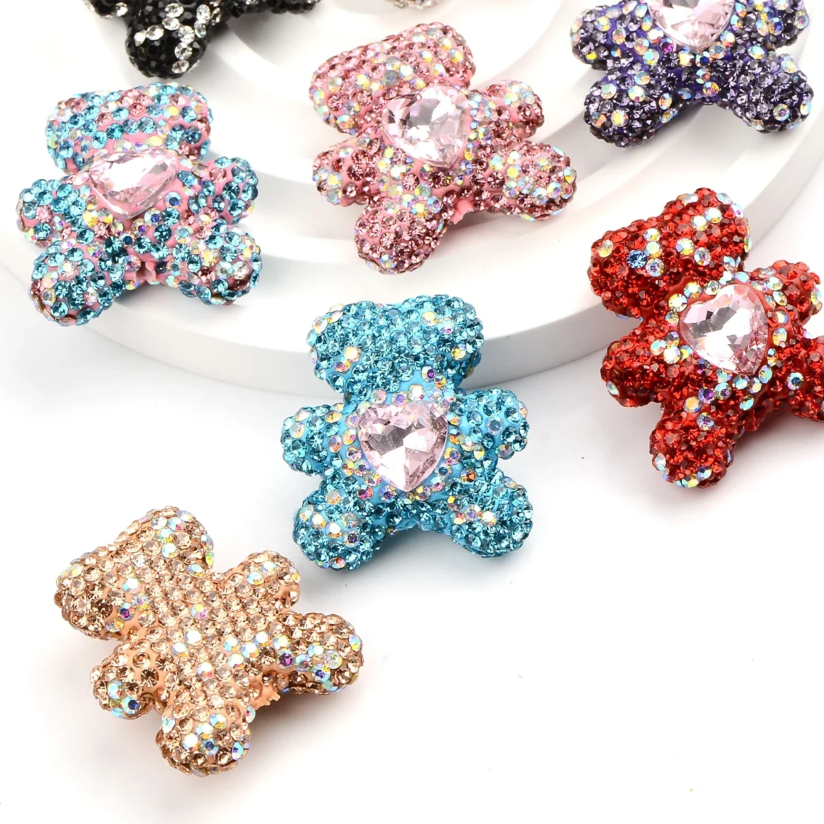 4pcs Mixed Rhinestone Bowknot Focal Beads Colorful Sparkle Spacer Clay Beads for DIY Beadable Pens, Keychains Accessories