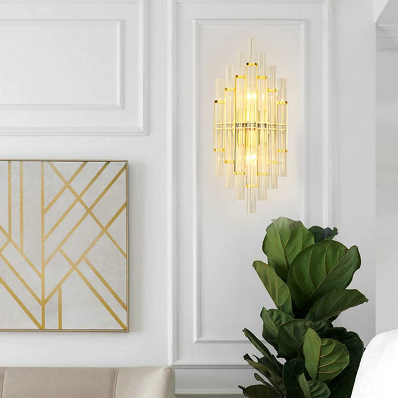 Постмодернистский роскошный хрустальный настенный светильник, светодиодный фон для гостиной, ТВ, спальни, прикроватный проход, лестница, коридор, модные бра, светильники